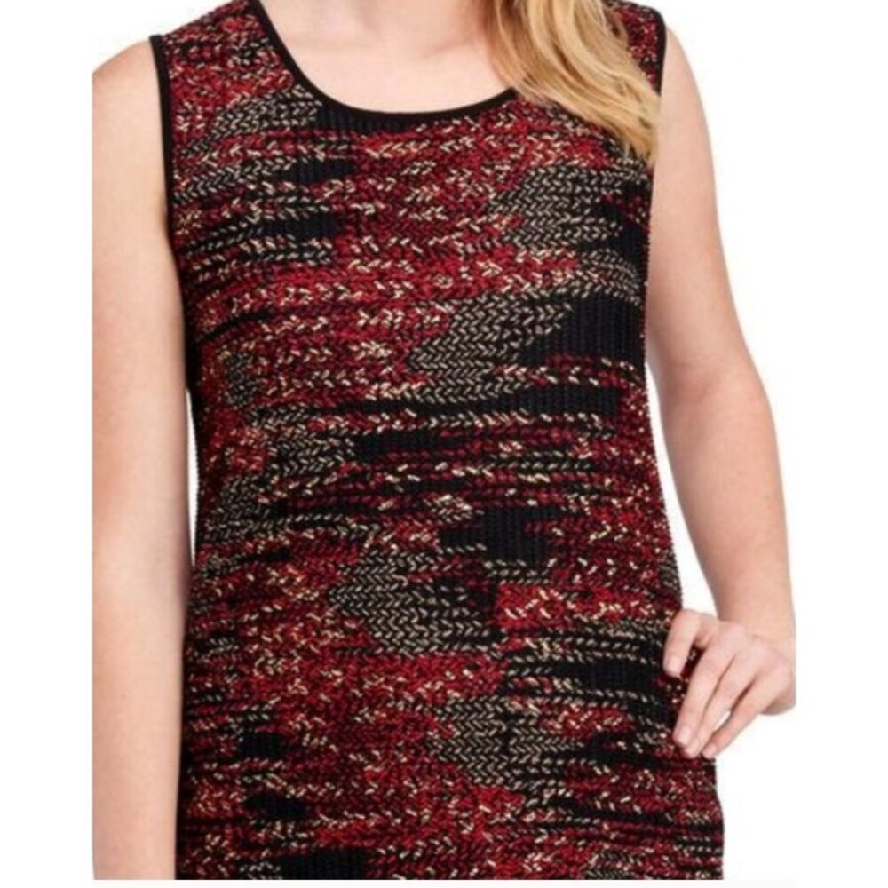 Kasper Womens Sleeveless red gold metallic Knit Top Size Large textured